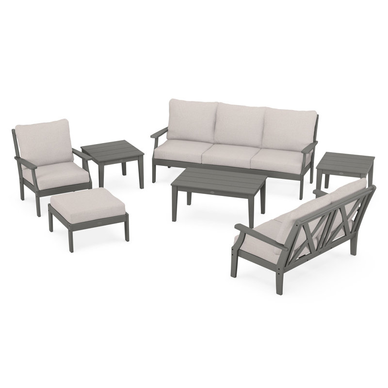Braxton 7-Piece Deep Seating Set, Slate Grey, Dune Burlap