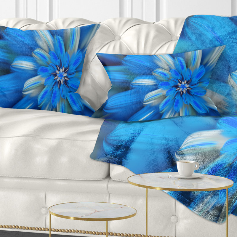 Exotic Dance of Blue Flower Petals - Floral Printed Throw Pillow