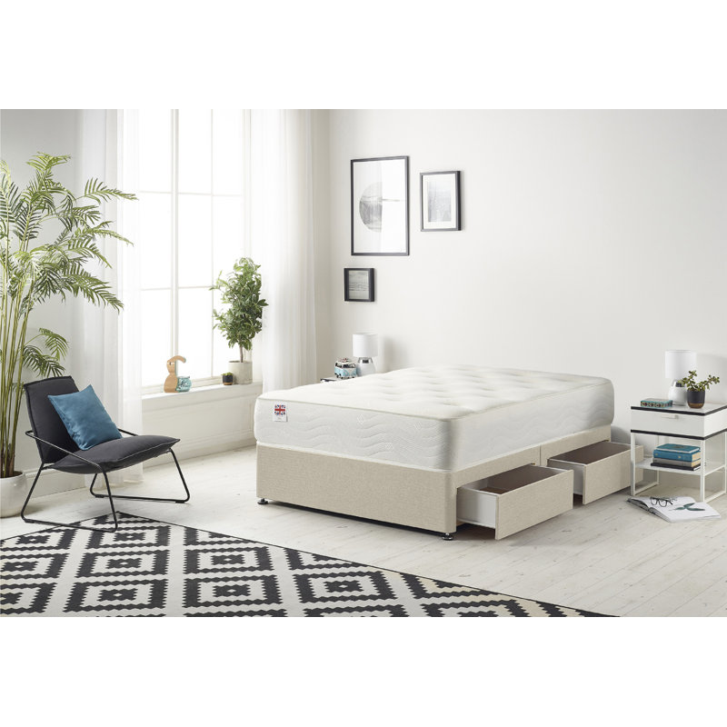 Copple Divan Bed with Mattress, Kingsize (5'), Natural, 4 Drawers