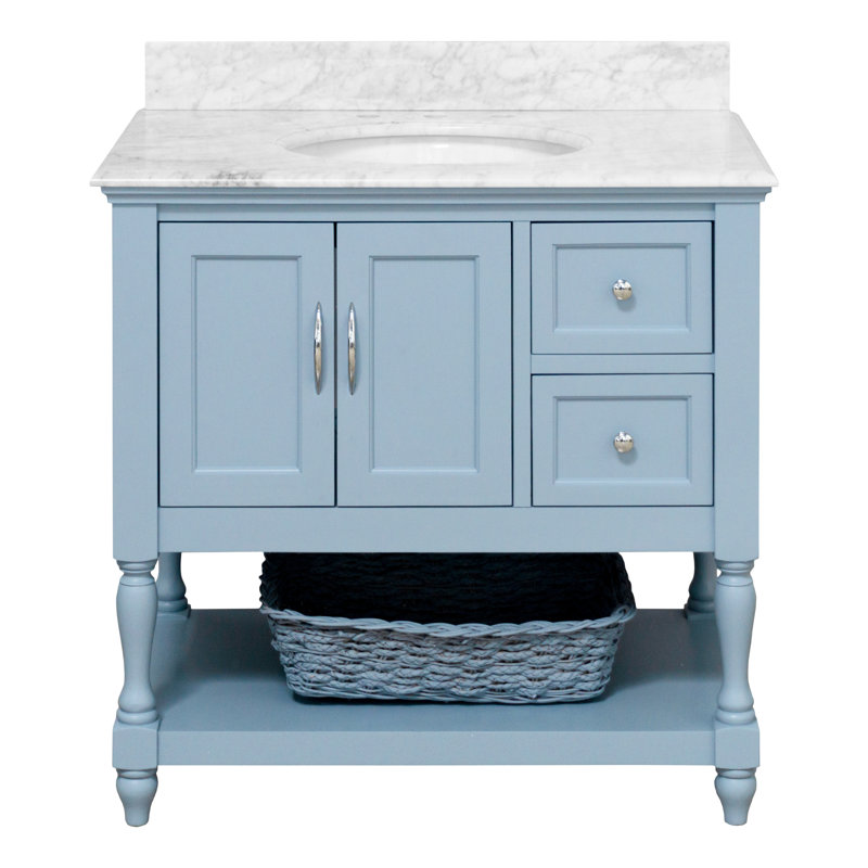 Ensemble de meuble-lavabo simple 36 po Hampton, Bleu poudre, Marbre de Carrare