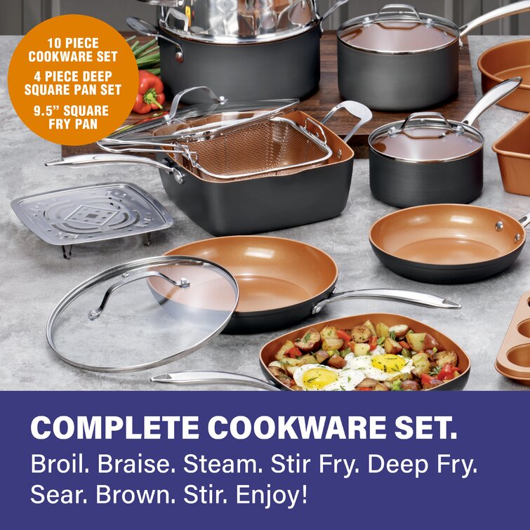  Gotham Steel Pro 20 Piece Pots & Pans Set  Hard Anodized  Complete Cookware Set + Bakeware Set, Ultra Nonstick Ceramic Copper  Coating, Chef Grade Quality, Metal Utensil Safe, Oven 