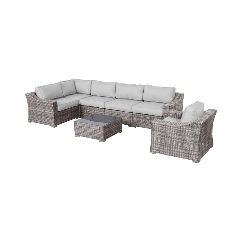 Saffi Wicker Fully Assembled 5 - Person Seating Group with Cushions, Mixed Gray, Sunbrella Canvas