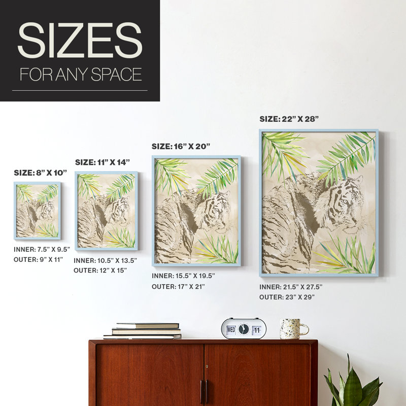 Boho Jungle Cat I, reproduction encadrée - bois massif, H 11 po x l 9 po, Bleu