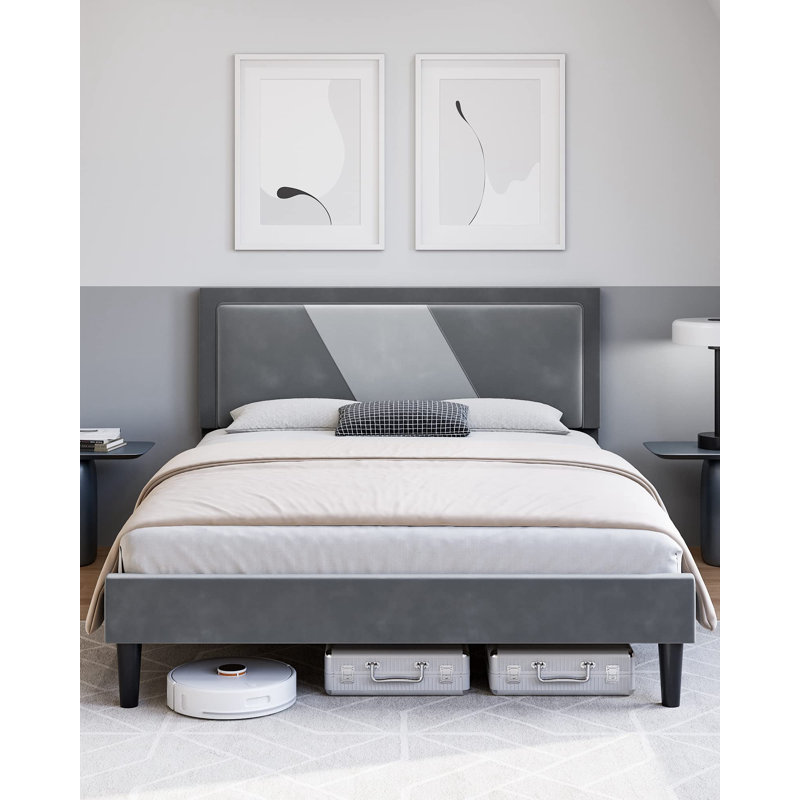 Patmar Upholstered Metal Platform Bed, Full / Double, Gray
