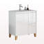 Ensemble de meuble-lavabo moderne 31,5 po avec lavabo, armoire avec 1 porte et 2 tiroirs, système de cloisonnement doux, conception sans poignée, pieds en bois massif naturel, facile à assembler, blanc brillant-1654572248