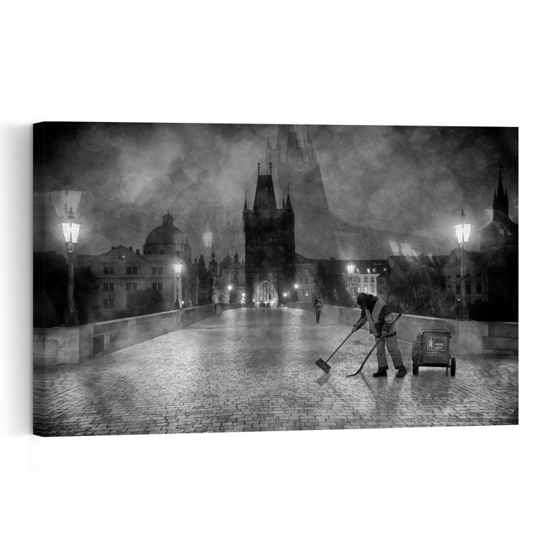 Prague Night Sweeper Abstract Contemporary Architecture City Wall Art Print by Roswitha Schleicher-Schwarz - Print