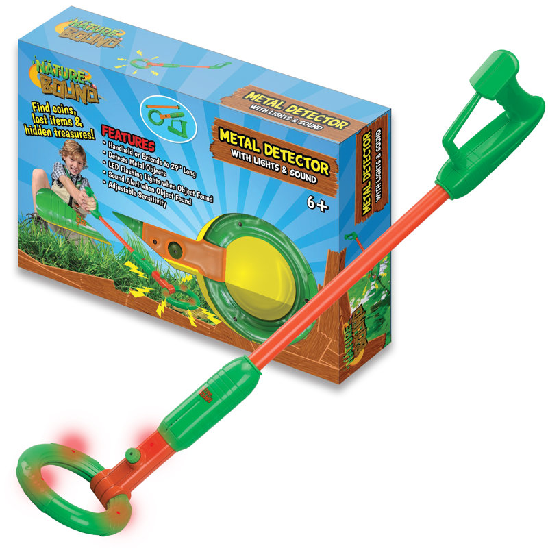 Nature Bound: détecteur de métal - vert et orange - détecteur de jouets et d'objets lumineux 29 po, poignée réglable, outil d’exploration pour l'extérieur, enfants de 6 ans et plus