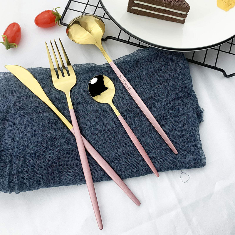 Flatware Serving Set 24 Piece, Pink Gold