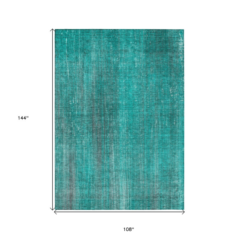 9' X 12' Teal Striped Washable Non Skid Indoor Outdoor Area Rug