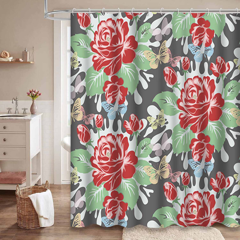 Rideau de douche imperméable à motif floral rose rétro avec 12 crochets, L 72 po x l 72 po