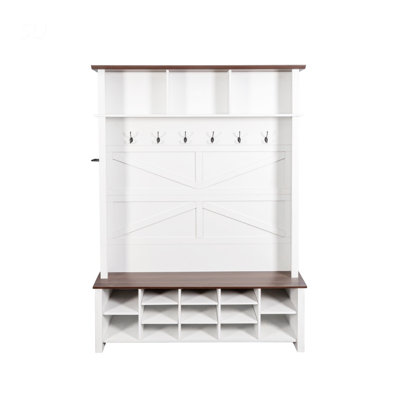 Farmhouse 4-In-1 Hall Tree With 6 Hooks, Adjustable Shelves, And 16 Open Compartments For Rustic Entryway Storage
