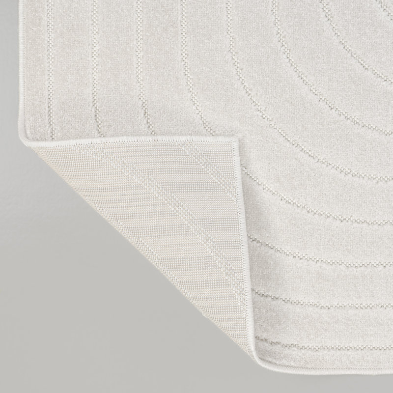 Amzi High-Low Modern Scandinavian Arch Stripe Monotone Ivory Indoor/Outdoor Rug, Rectangle 7'10" x 10'