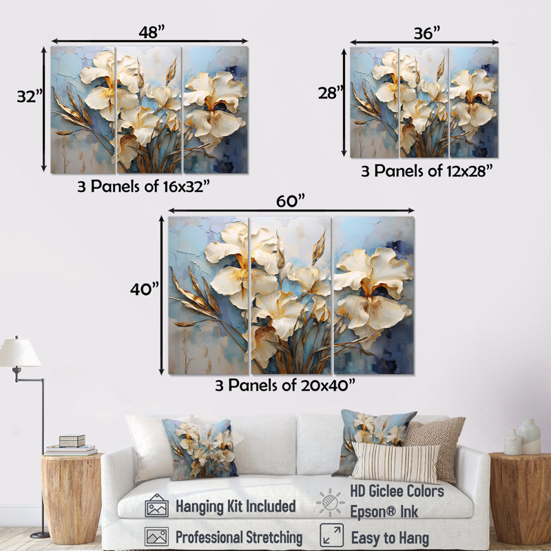 Minimalisme beige et or - Iris, ensemble d'art mural, H 40 po x l 60 po x P 1 po