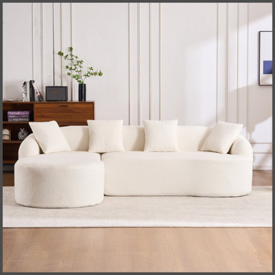 Boneless L-Shape Sectional Sofa with Curved Chaise,Orange Modular Chenille Compression Couch,30D High-Density Foam,Minimalist Modular Couches Sleeper for Living Room Bedroom Apartment Lounge.