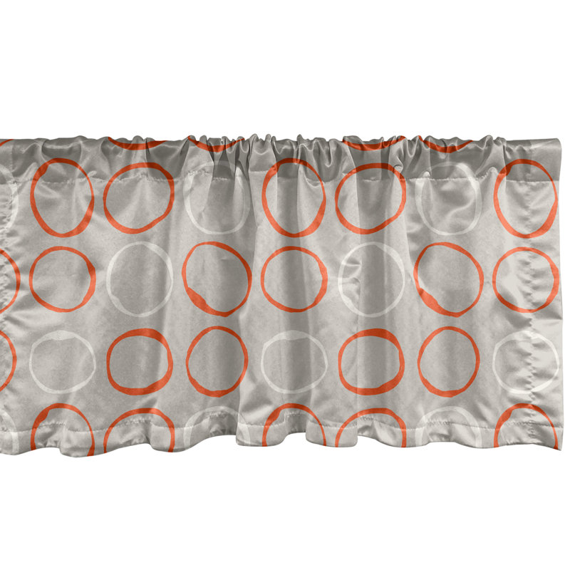 Dust and White Satin Rod Pocket Valance with Orange Circles
