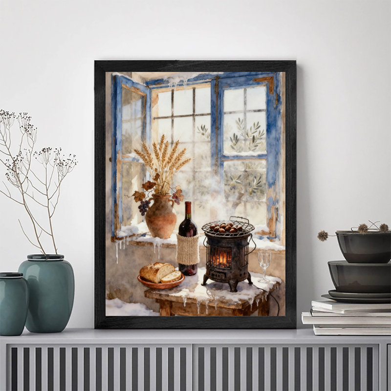 Art encadré noir, thé chaud et paisible d'après-midi avec pain, impressions rétro style encadrées, H 11 po x l 9 po
