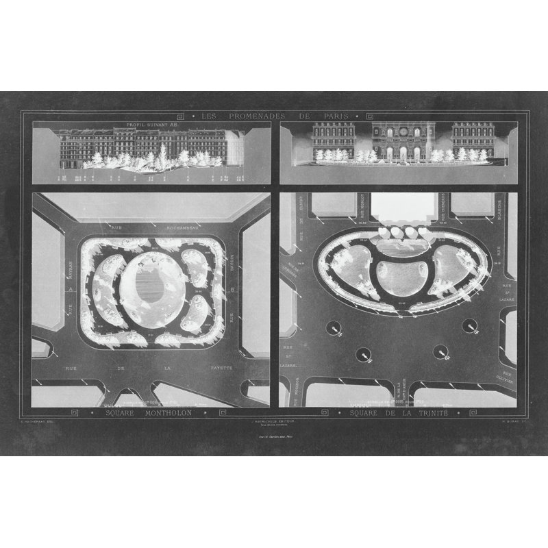 French Garden Blueprint V - Graphic Art, 51cm H x 76cm W, Black Floater Framed