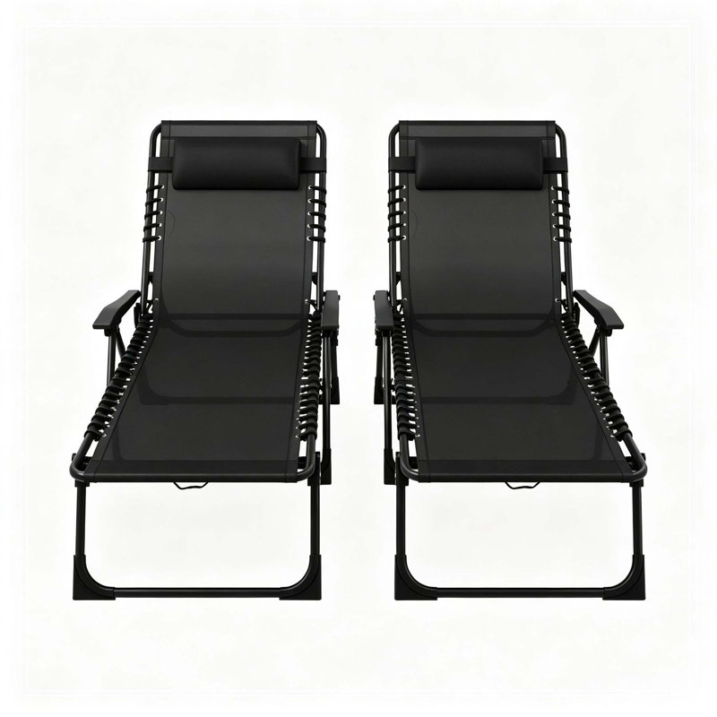2 chaises longues pliantes pour piscine, Noir
