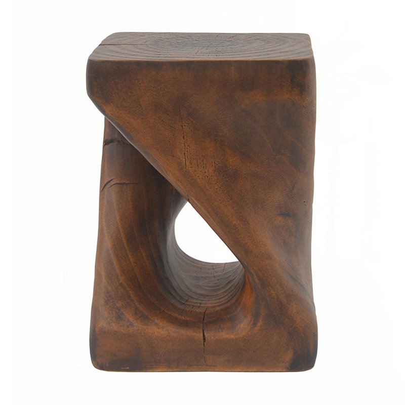 Wood-Like Texture MGO Twist Shape Side Table, Antique Brown