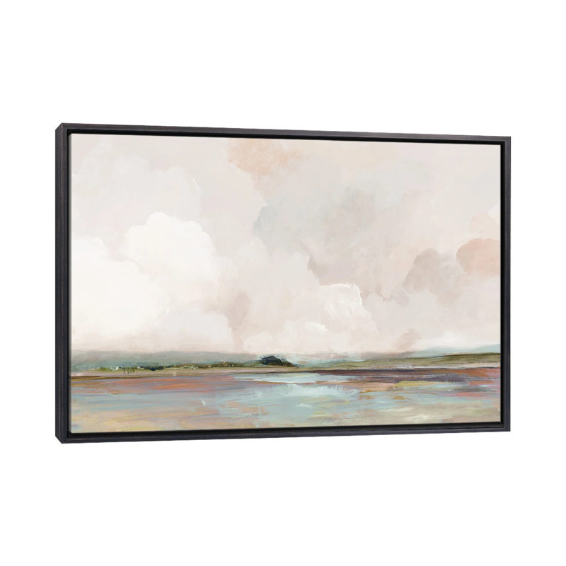 Pink Sunrise, 40" H x 60" W x 1.5" D, Distressed Black Floater Framed Canvas, No Mat