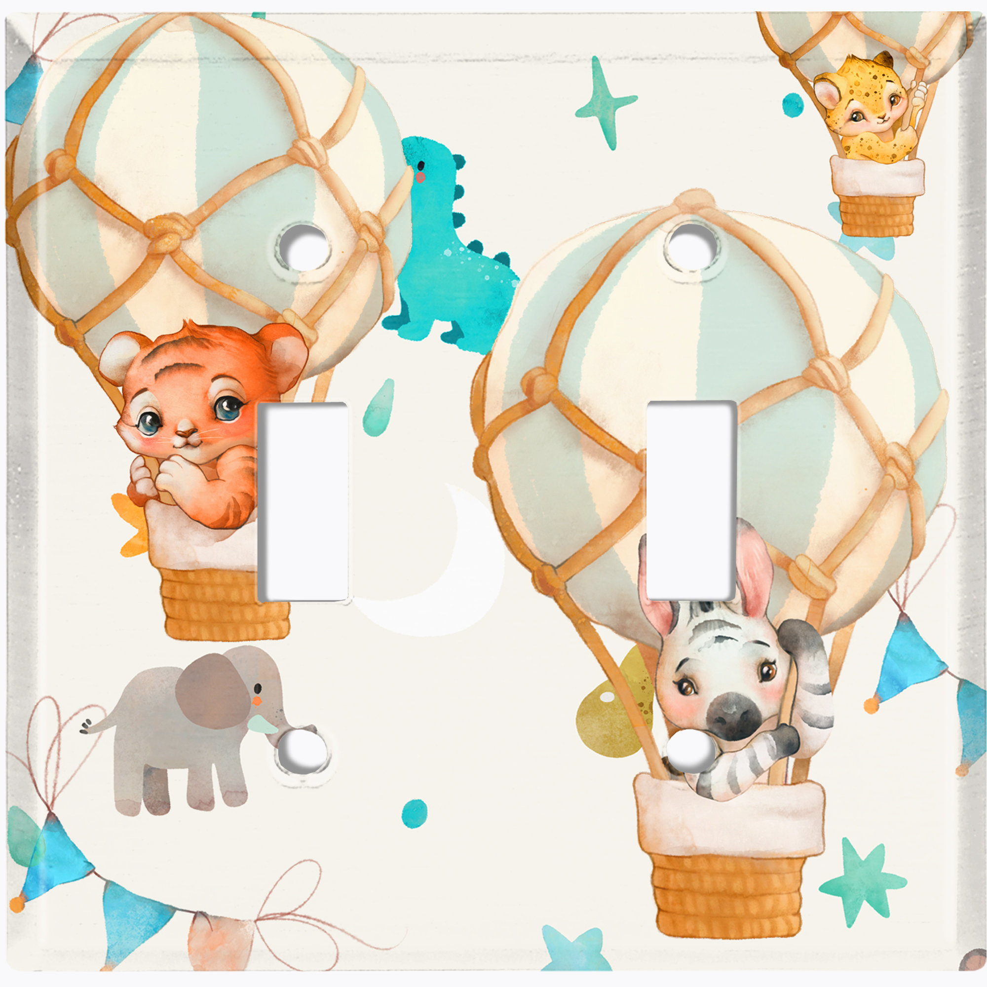 WorldAcc Cute Nursery Animals Balloon 2-Gang Toggle Light Switch Wall ...
