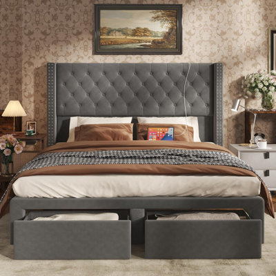 Lit de rangement avec tête de lit et tête de lit tapissier avec tête de lit 51,5 po Jurijus