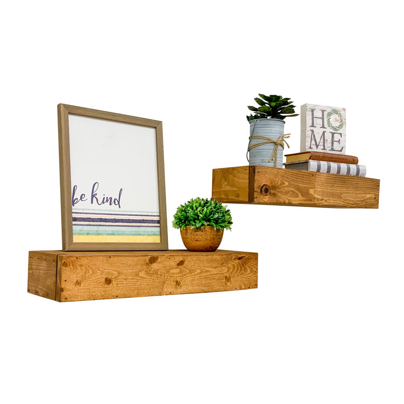 2 Piece Pine Floating Shelf, 3.75" H x 20" W x 6" D, Light Brown
