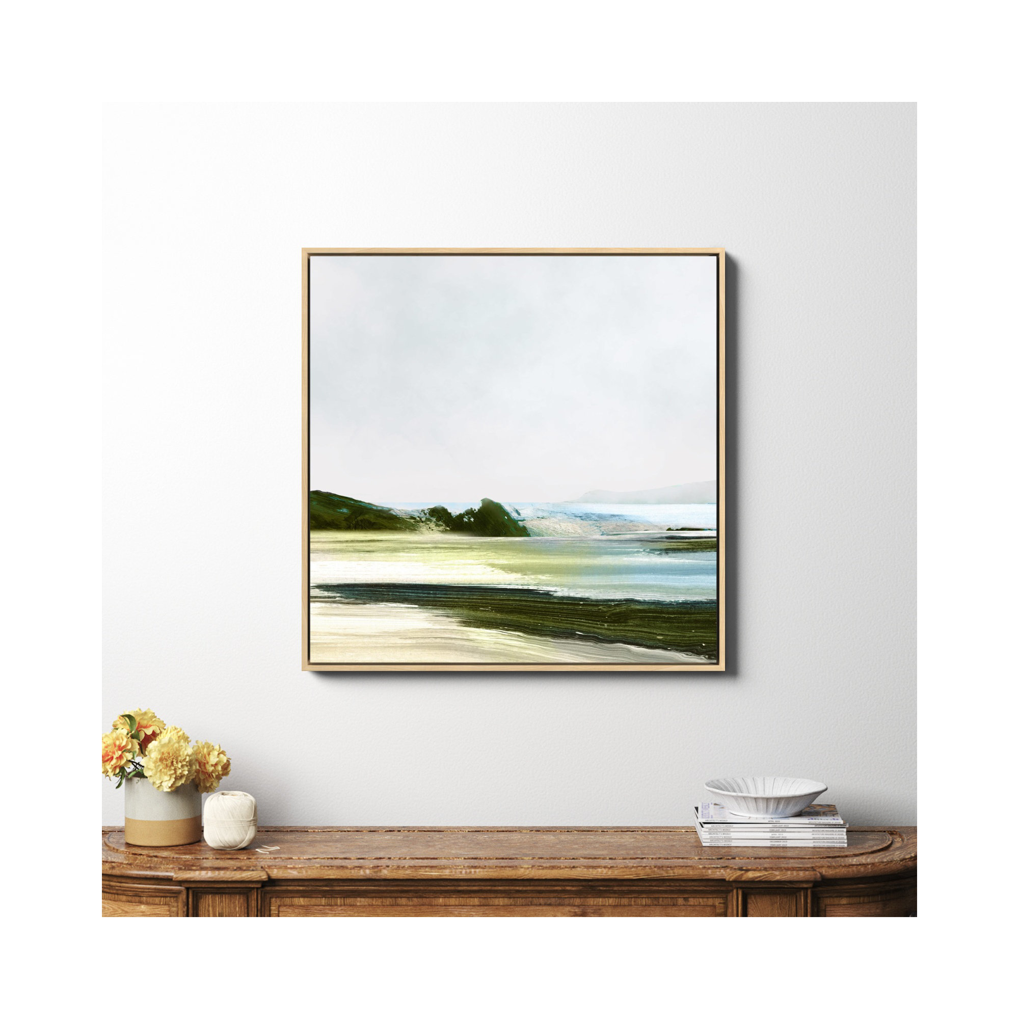 Padstow, 36" H x 36" W x 2" D, Natural Framed Canvas, No