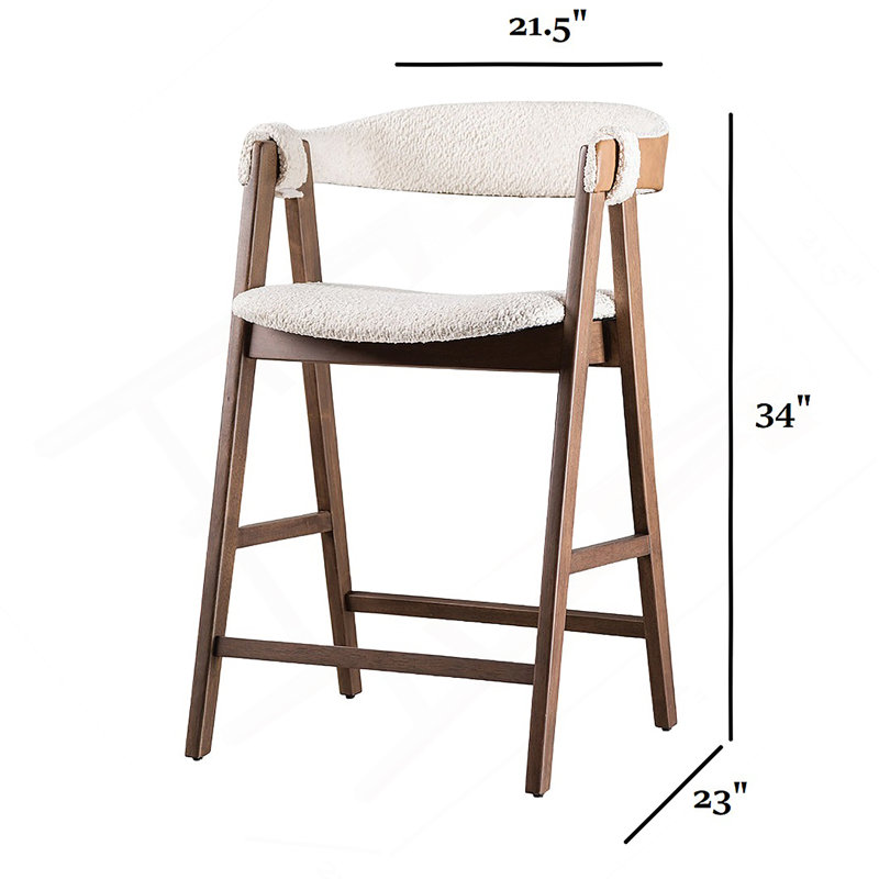 Tabouret de comptoir 2 pièces Mid-Century moderne avec siège rembourré et dossier courbé, finition noyer et beige pour plus de confort et de style