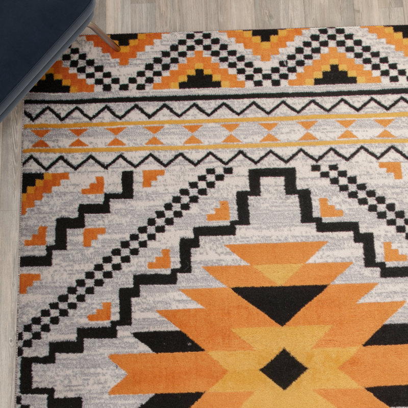 Janess Southwestern Machine Woven Polypropylene Area Rug in Orange/Black/Beige, Rectangle 5' x 7'