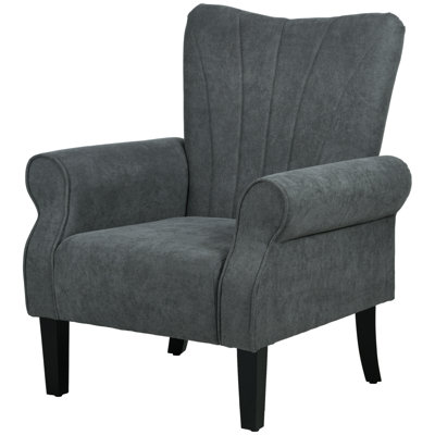 Fabric Accent Chair, Modern Armchair With Wood Legs, Soft & Padded, Rolled Arms, Upholstered Single Sofa Side Chair -  George Oliver, 2EE540E4E2CB4916A7B42060DB16FDAA