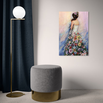 Floral Flowing Gown"", Elegant Flower Dress Traditional Pink Canvas Wall Art Print For Living Room -  Oliver Gal Prints, 43979_16x24_CANV_XHD