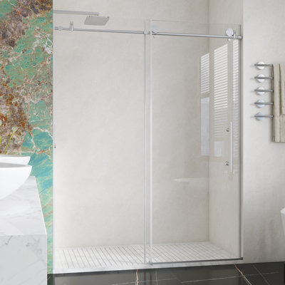 60" W X 76" H Frameless Single Sliding Shower Door With 1/4 "(6 Mm) Clear Tempered Glass