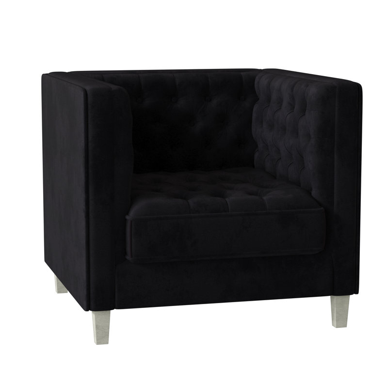 Jess Upholstered Armchair, Bella Black Performance Velvet, Silver