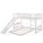 Twin Over Twin Bunk Bed with Slide and Ladder, White Wood Frame, Space Saving Kids Bunk Bed with Guardrails