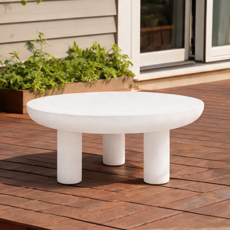 Table basse ronde avec plateau en béton de couleur beige, piédestal d'intérieur / extérieur durable, 35,4 pouces