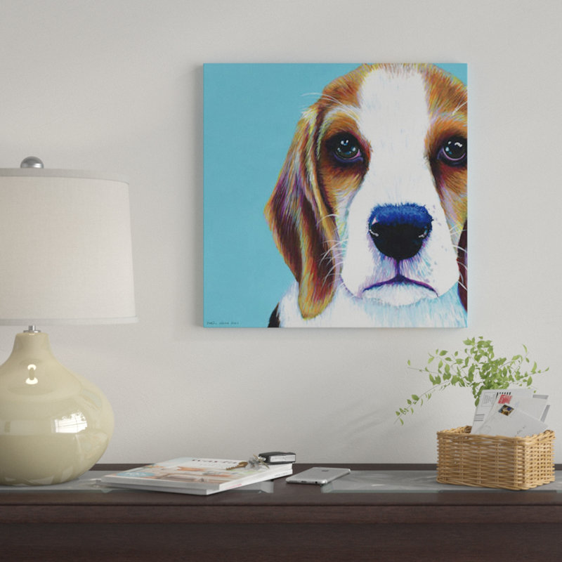 « beagles on aqua, square » par kirstin en bois, impression sur toile, H 26 po x l 26 po x P 1,5 po, Pas de tapis