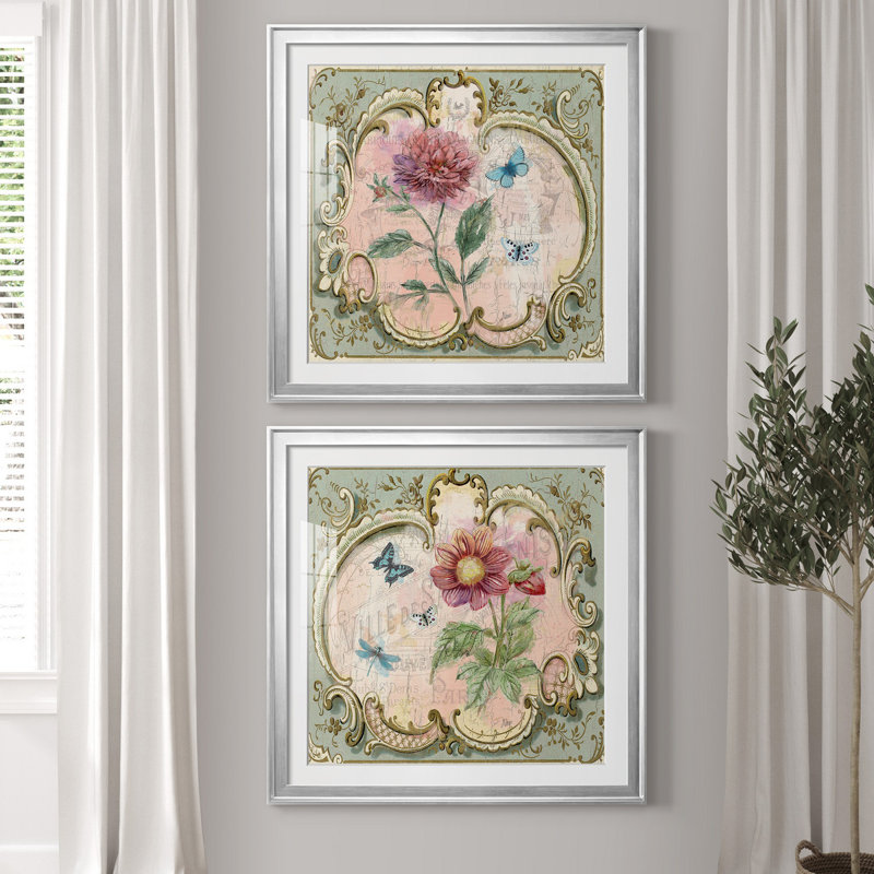 «Classical Flower I», ensemble de 2 reproductions d'art encadrées, Blanc, H 30,5 po x l 61 po x P 1,5 po