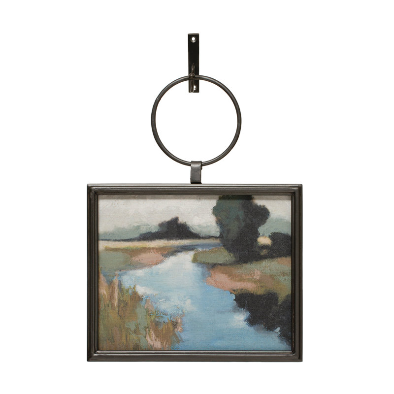 Metal and Wood Framed Multicolor Landscape Canvas Wall Art