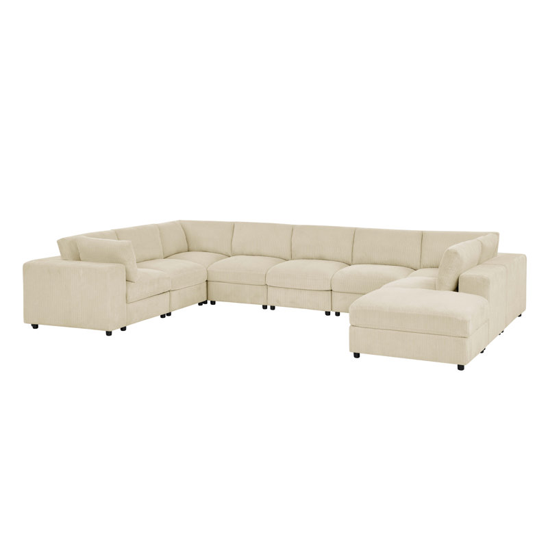 Combewarington Corduroy Upholstered Modular Sectional, Beige Corduroy