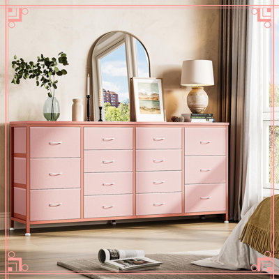 Commode de 63 po de largeur avec 14 tiroirs en tissu, ports USB intégrés, unité de rangement multifonctionnelle pour la télévision, la chambre à coucher, le salon ou le bureau