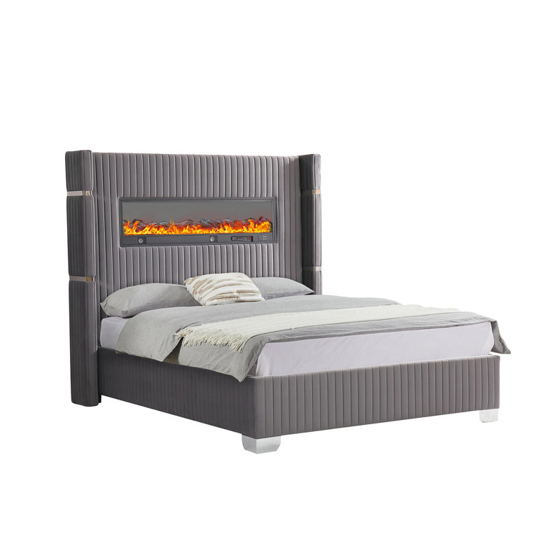 Lit plateforme gris très grand Romma, gris, Très grand