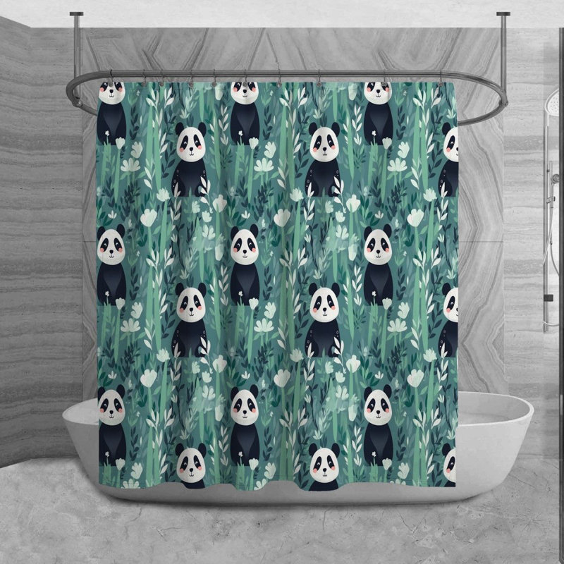 Panda Shower Curtain Animals Bathroom Decor Green, H 93 po x l 70 po x P 6 po
