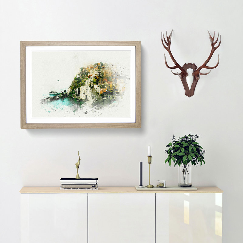 Manarola in Italy in Abstract - Picture Frame Graphic Art Print, 35cm H x 50cm W x 2cm D, Oak