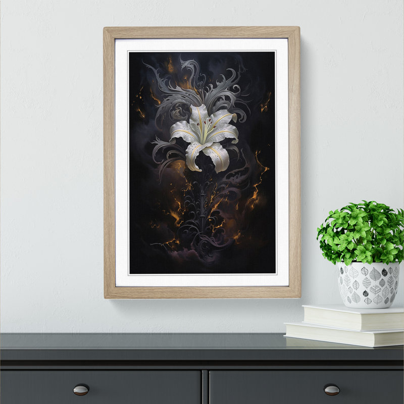 Lily Flower Gothic - Single Picture Frame Print on Wood, Oak Framed, 64cm H x 46cm W x 2cm D
