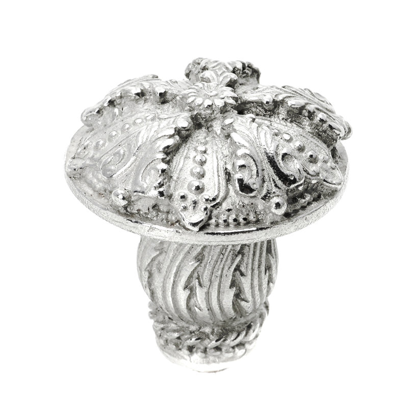 Acanthus large knob Renaissance style with feather scroll foot in Gilded Mercury, Chrome