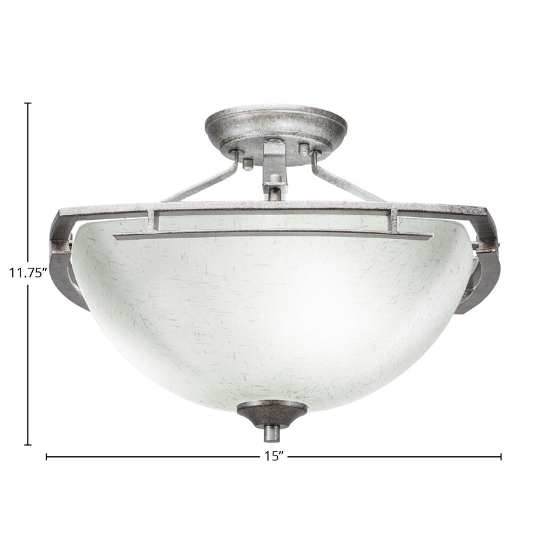 Uptowne Semi-Flush With 3 Bulbs Shown With 13.5" White Muslin Glass, Aged Silver