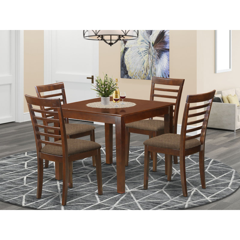 5 Piece Dining Table Set for 4 Includes a Square Kitchen Table and 4 Linen Fabric Dining Room Chairs, 36x36 Inch, Mahogany