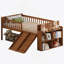 Structure de lit avec tablette de rangement, lit en bois avec glissoire et échelle, garde-corps-1688933921