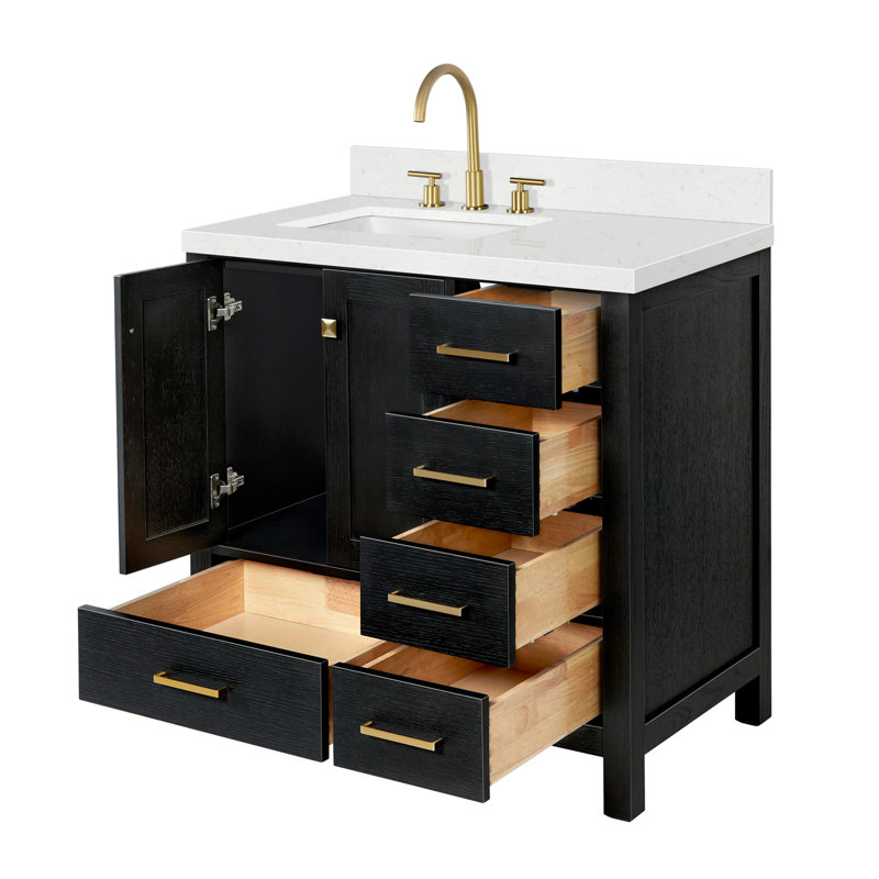 Meuble-lavabo simple 36 po avec plateau Grevera, Chêne noir, Rectangular, Left